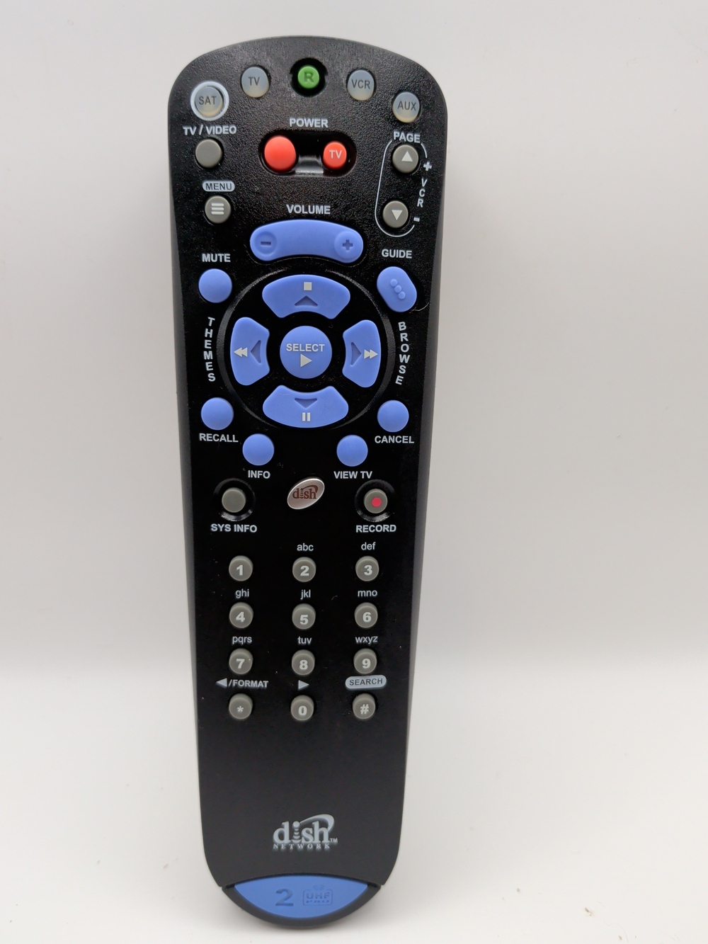 Dish Network Black Remote with Light Blue Controls